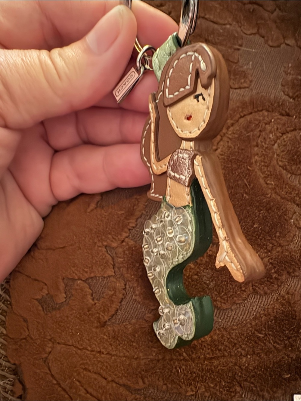RARE COACH IRIDESCENT SEQUINED LEATHER MERMAID BAG CHARM KEYCHAIN HTF Y2K - Picture 4 of 5